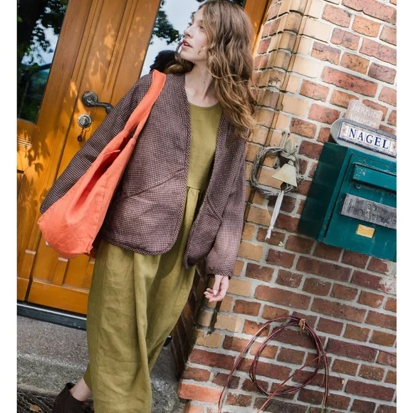 notPERFECTLINEN Linen Copenhagen Throw-On Jacket in Herringbone Grey Checks - Picture 3 of 7